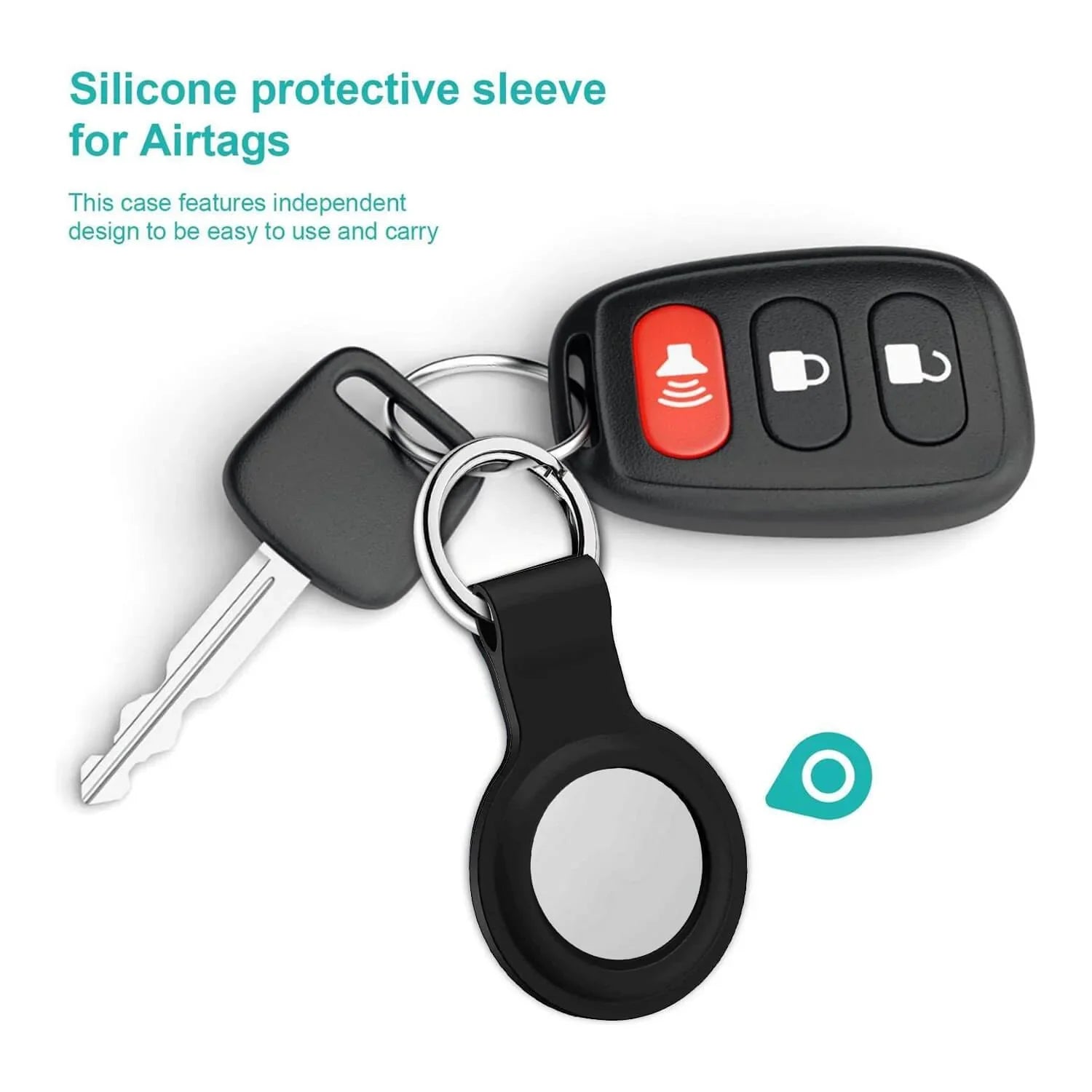 AirTag Silicone Loop With Steel Ring - 2 Pcs Set - Black And Red - Tashqila AirTag Silicone Loop With Steel Ring - 2 Pcs Set - Black And Red - Tashqila